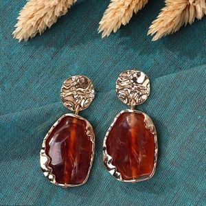 Elegant Cute Vintage Style Irregular Alloy Inlay Resin Drop Coffee ColorEarrings